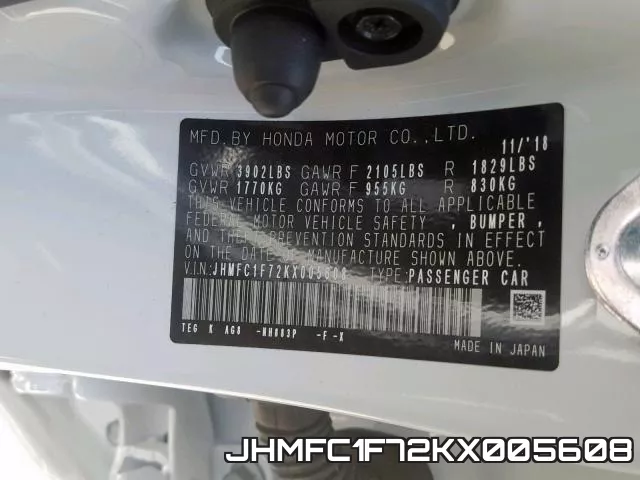 JHMFC1F72KX005608 фото 2