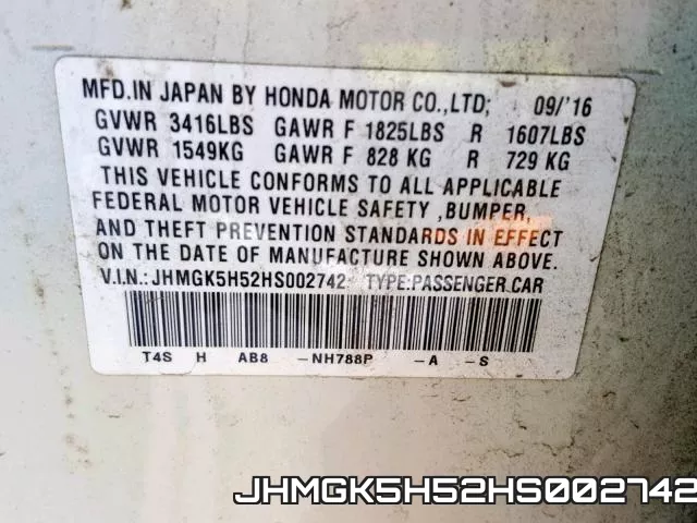 JHMGK5H52HS002742 фото 2