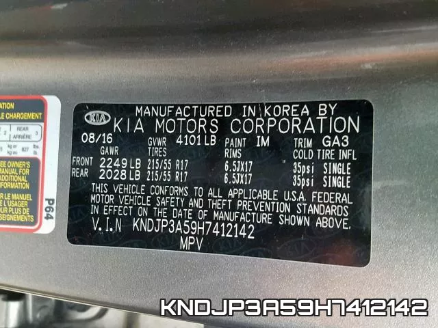 KNDJP3A59H7412142 фото 2