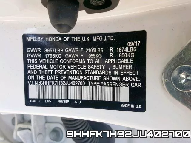SHHFK7H32JU402700 фото 2