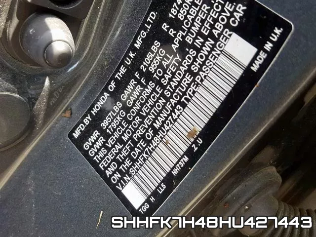 SHHFK7H48HU427443 фото 2
