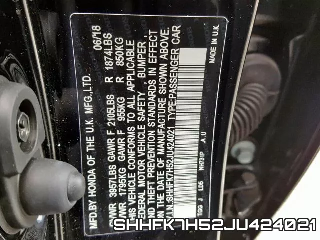 SHHFK7H52JU424021 фото 2