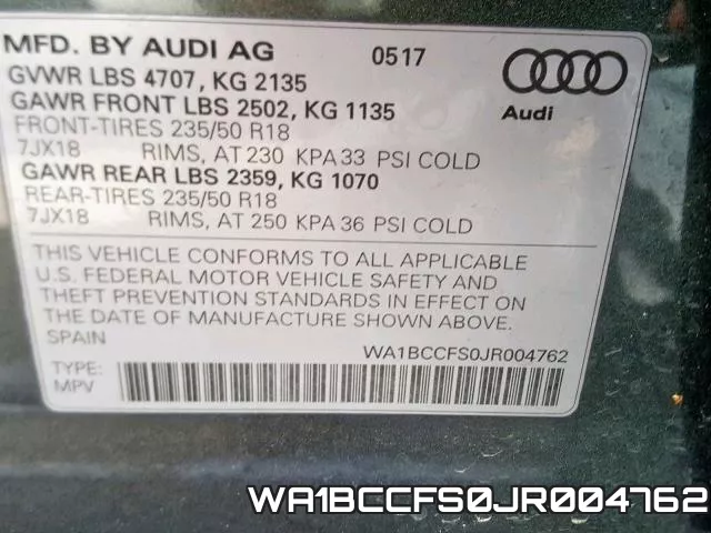 WA1BCCFS0JR004762 фото 2