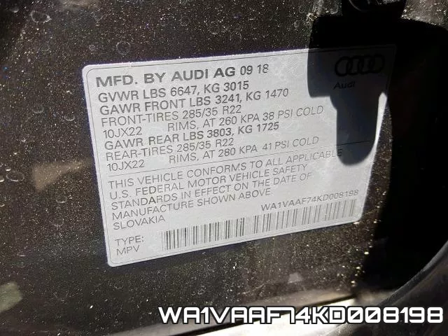 WA1VAAF74KD008198 фото 2