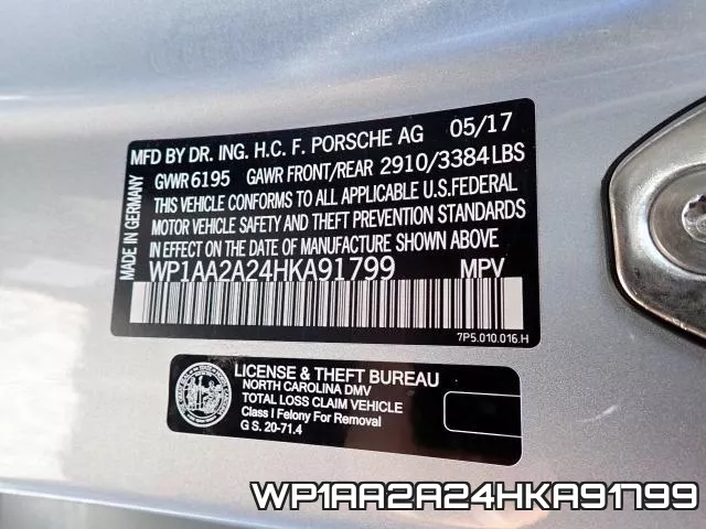 WP1AA2A24HKA91799 фото 2
