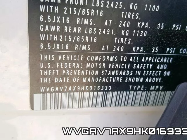 WVGAV7AX9HK016333 фото 2