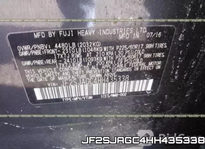 JF2SJAGC4HH435338 фото 10