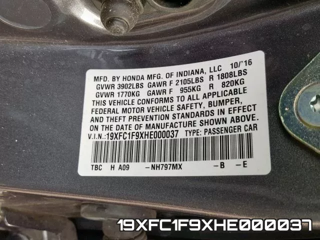 19XFC1F9XHE000037 фото 2