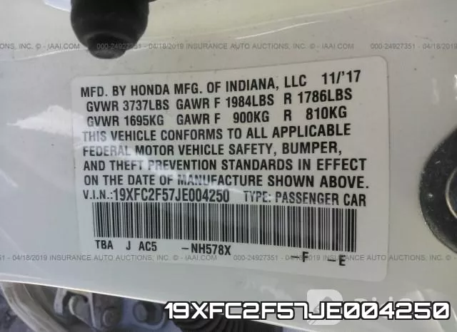 19XFC2F57JE004250 фото 10