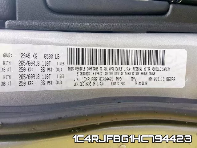 1C4RJFBG1HC794423 фото 2