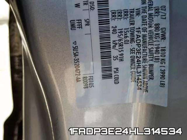 1FADP3E24HL314534 фото 2