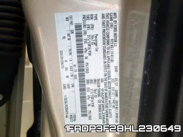 1FADP3F28HL230649 фото 2