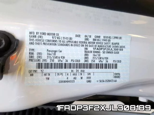 1FADP3F2XJL308189 фото 2