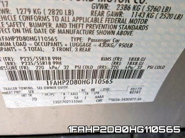 1FAHP2D80HG110565 фото 2