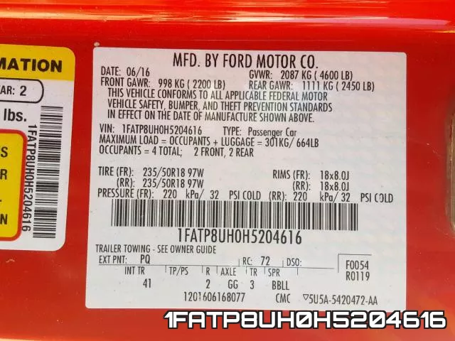 1FATP8UH0H5204616 фото 2