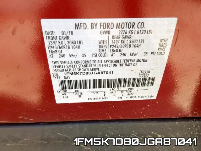 1FM5K7D80JGA87041 фото 2