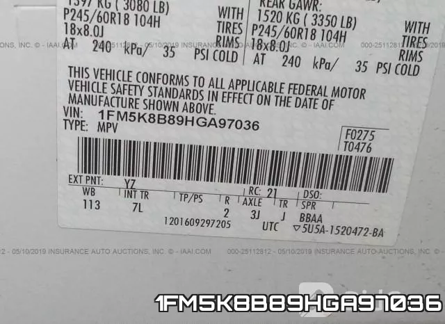 1FM5K8B89HGA97036 фото 10