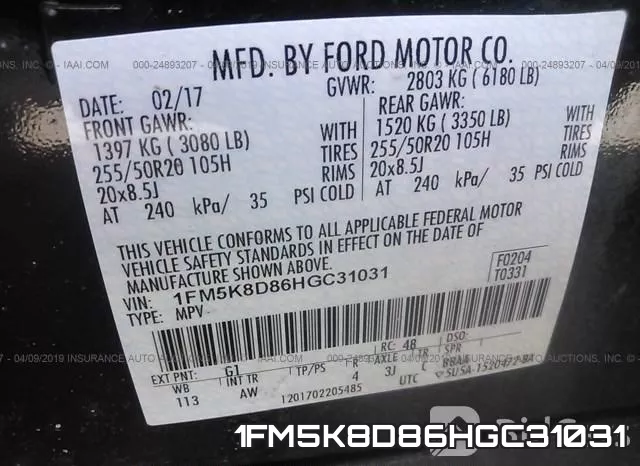 1FM5K8D86HGC31031 фото 10