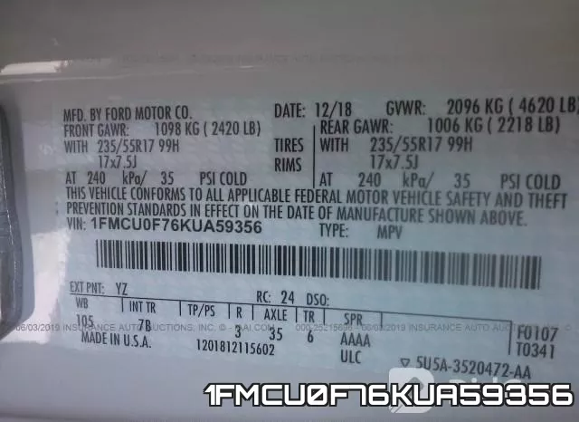 1FMCU0F76KUA59356 фото 10