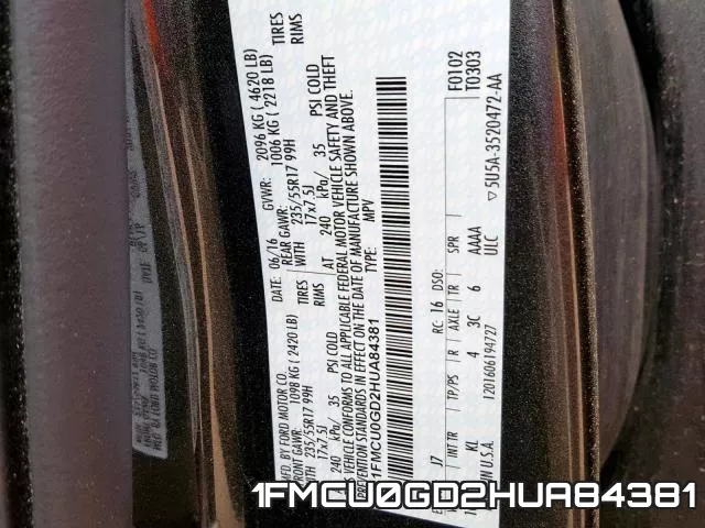1FMCU0GD2HUA84381 фото 2