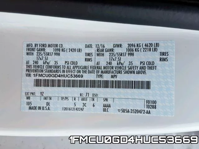 1FMCU0GD4HUC53669 фото 2