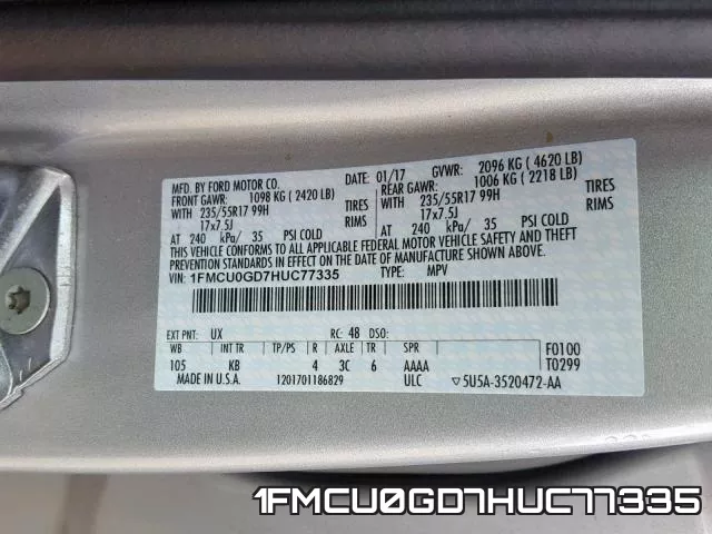 1FMCU0GD7HUC77335 фото 2