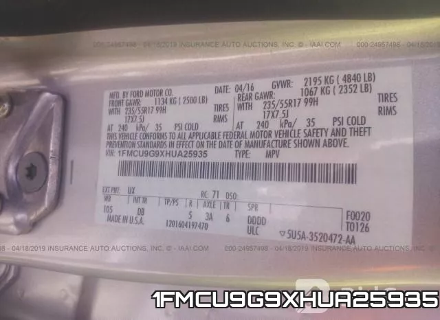1FMCU9G9XHUA25935 фото 10
