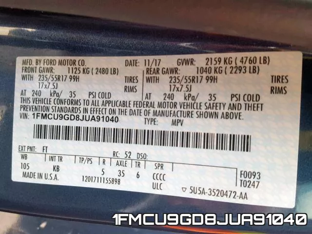 1FMCU9GD8JUA91040 фото 2
