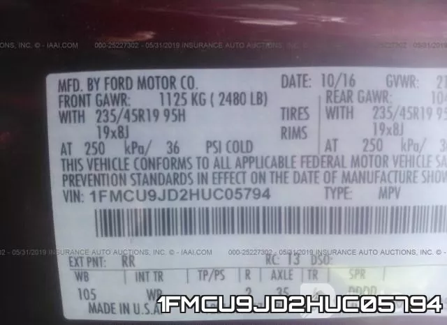 1FMCU9JD2HUC05794 фото 10