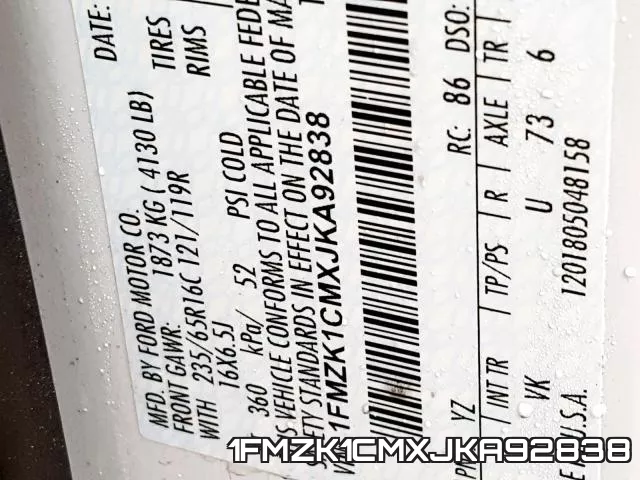 1FMZK1CMXJKA92838 фото 2