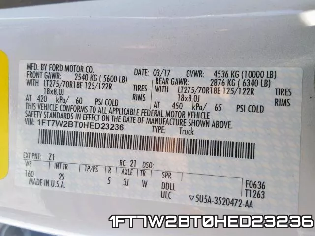 1FT7W2BT0HED23236 фото 2