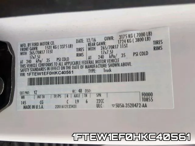 1FTEW1EF0HKC40561 фото 2