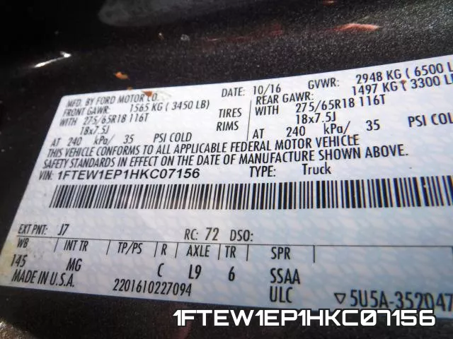 1FTEW1EP1HKC07156 фото 2