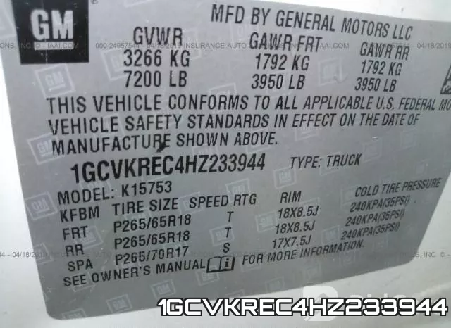 1GCVKREC4HZ233944 фото 10