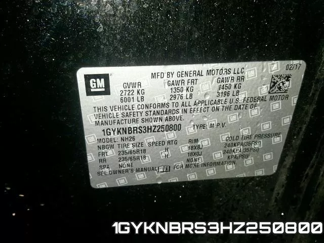 1GYKNBRS3HZ250800 фото 2