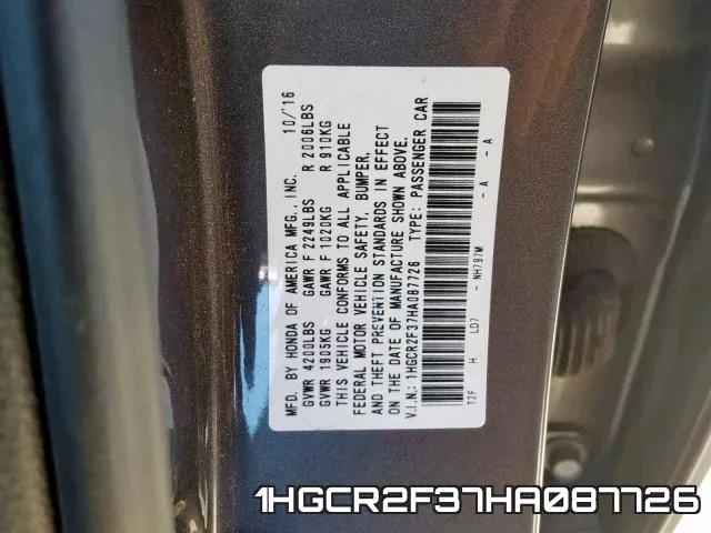 1HGCR2F37HA087726 фото 2
