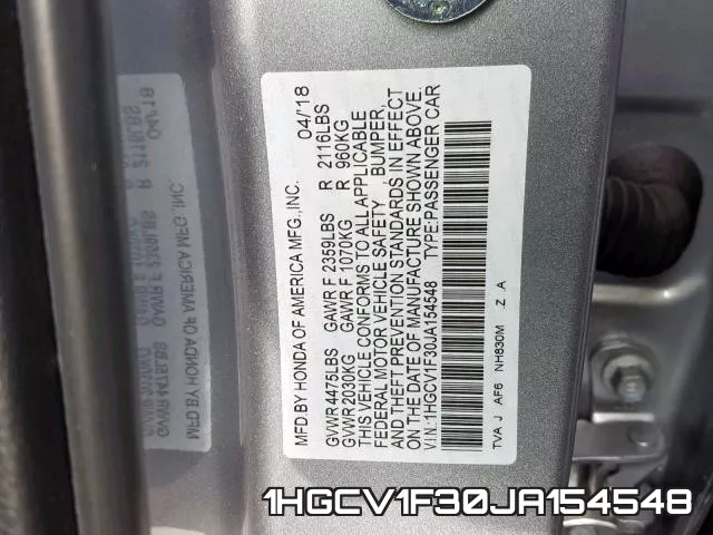 1HGCV1F30JA154548 фото 2