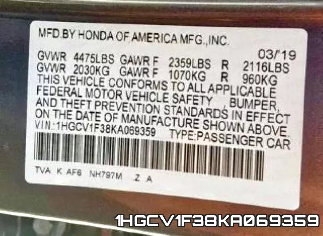 1HGCV1F38KA069359 фото 2