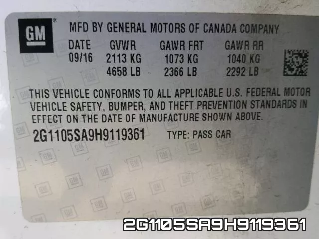 2G1105SA9H9119361 фото 2