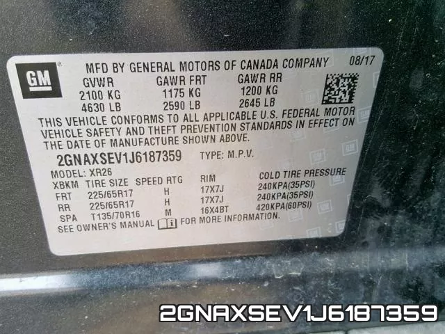 2GNAXSEV1J6187359 фото 2