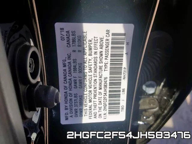 2HGFC2F54JH583476 фото 2