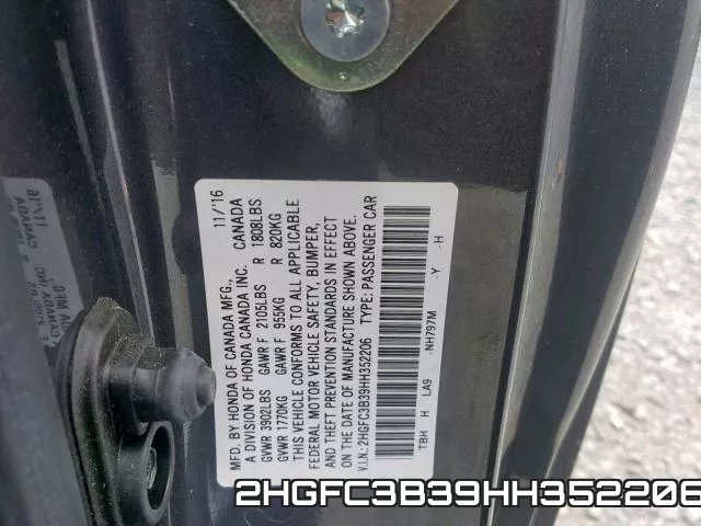 2HGFC3B39HH352206 фото 2