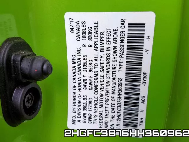 2HGFC3B76HH360962 фото 2