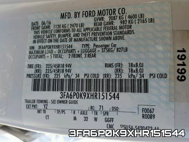 3FA6P0K9XHR151544 фото 2