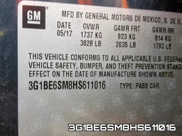 3G1BE6SM8HS611016 фото 2