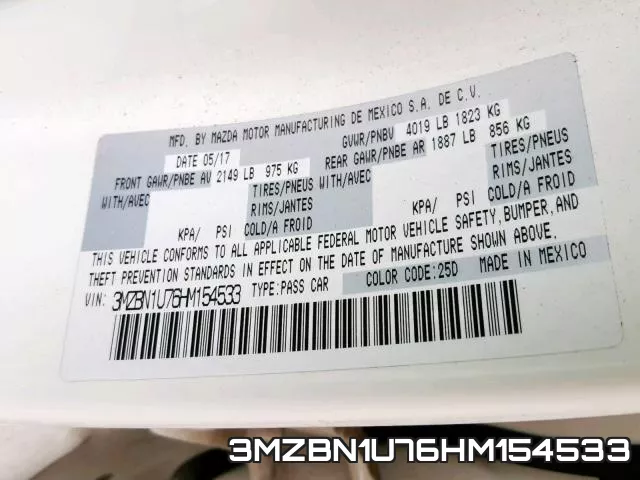 3MZBN1U76HM154533 фото 2