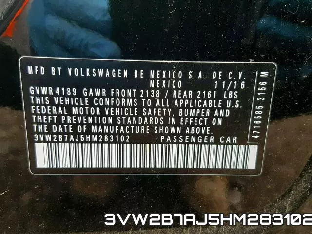 3VW2B7AJ5HM283102 фото 2