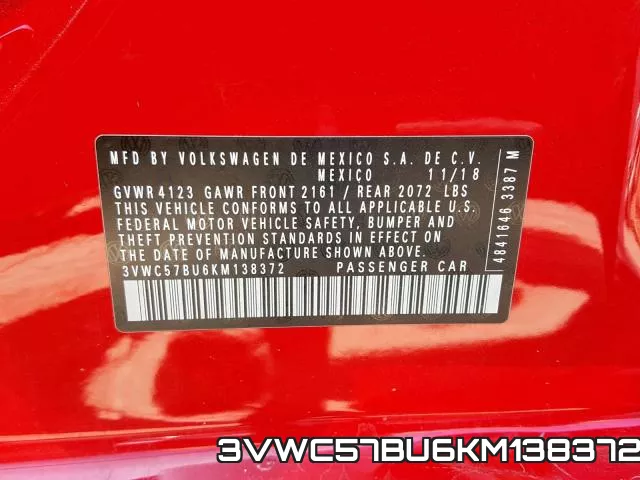 3VWC57BU6KM138372 фото 2