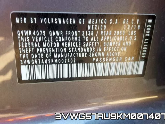 3VWG57AU9KM007407 фото 2
