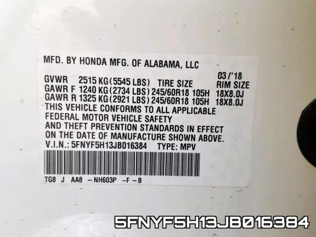 5FNYF5H13JB016384 фото 2